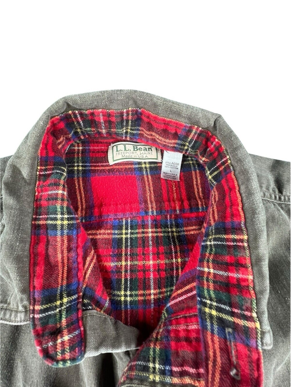 L.L.Bean Chamois Cloth Shirt Made in USA Faded Olive Flannel Lined Heritage - Picture 7 of 7